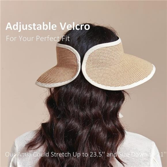 New Sun‎ Visor Hats for Wome  Summer Ponytail Foldable Straw Beach Hat UPF 50+ - Picture 2 of 7